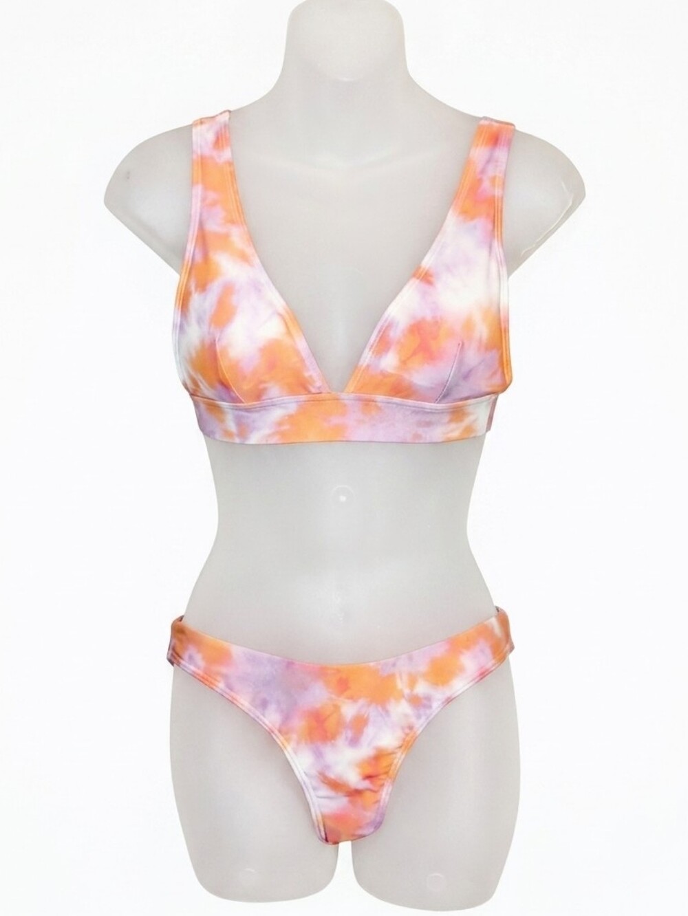Simons Tie Dye Bikini Set Pastel Pink Orange Vneck Bralette Cheeky Bottom Small